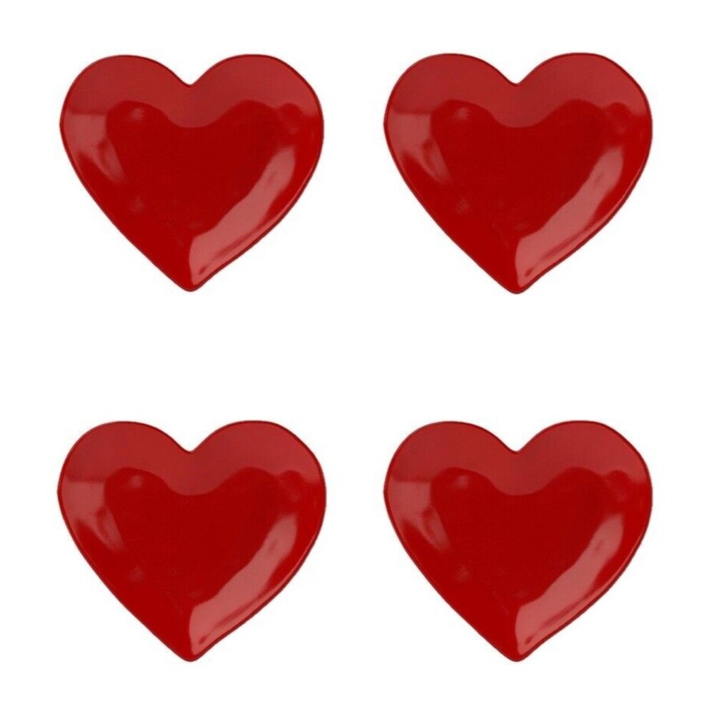 Red Valentines Day Stoneware Appetizer Heart Plates See Description